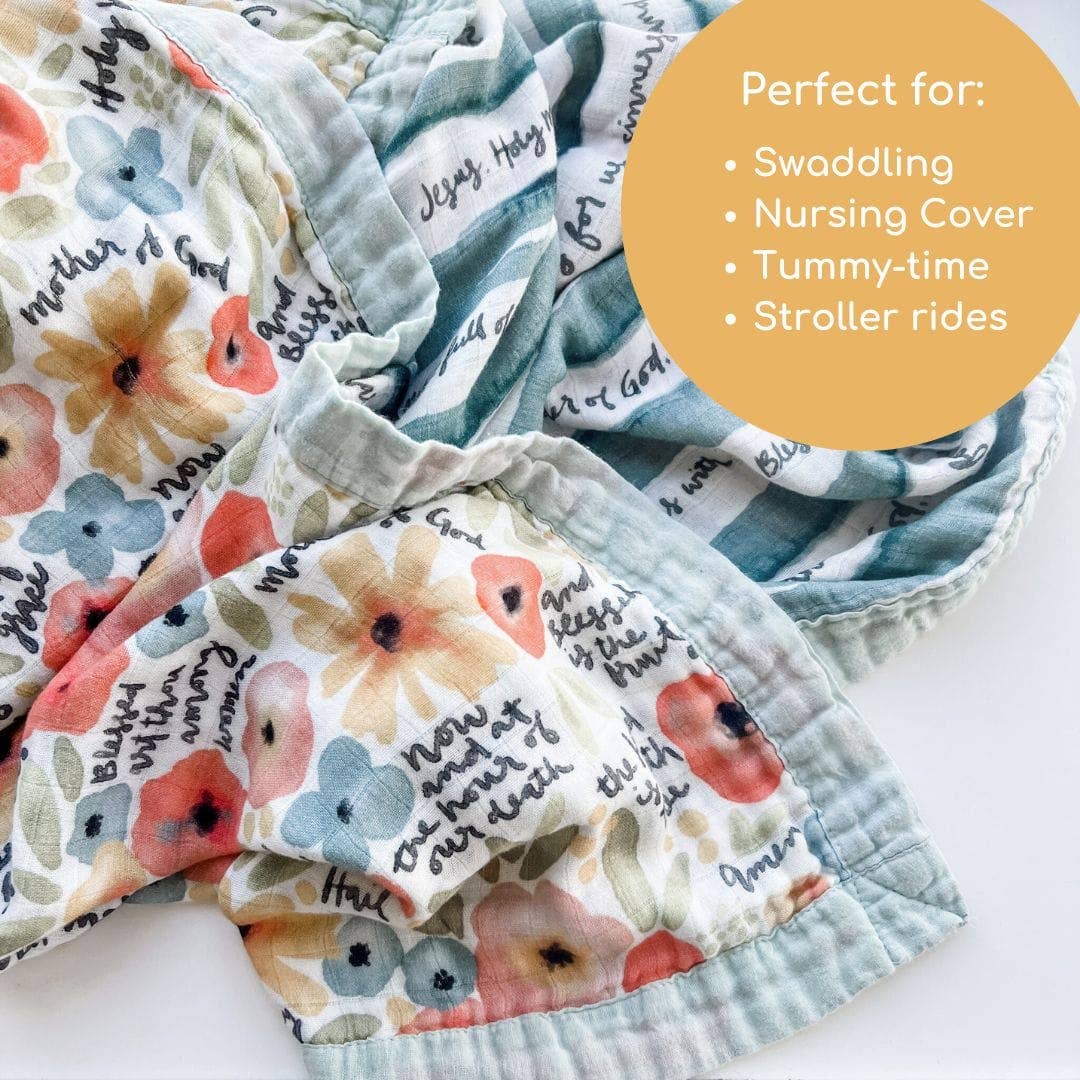 Watercolor Hail Mary Luxury Double Sided Muslin Blanket
