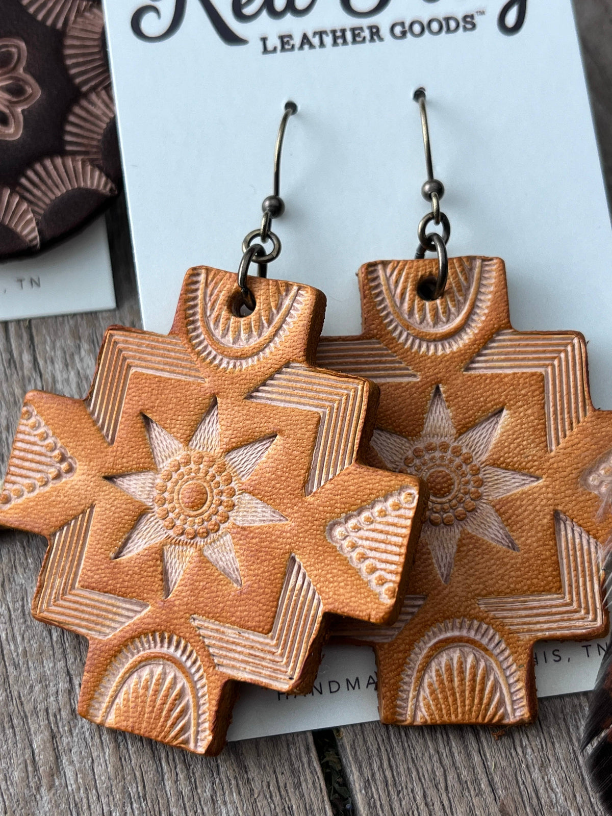Boho Western Hand Tooled Leather Earrings Southwest Style