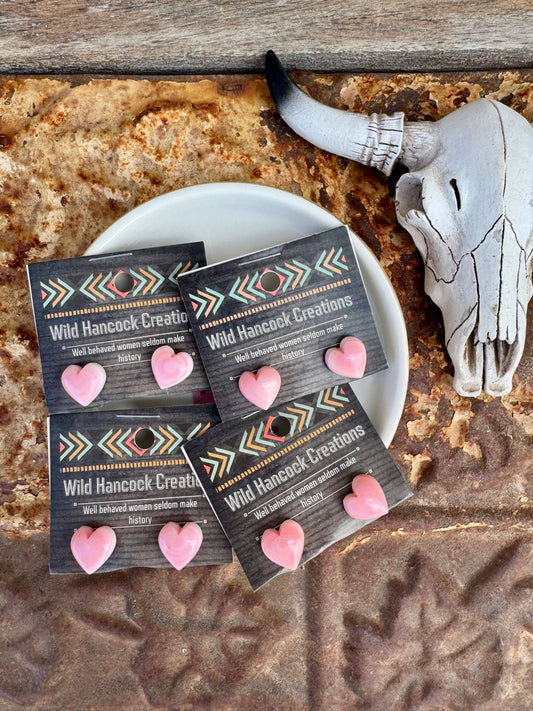 Heart Earrings/Pink Conch Heart Stud Earrings/Small Studs