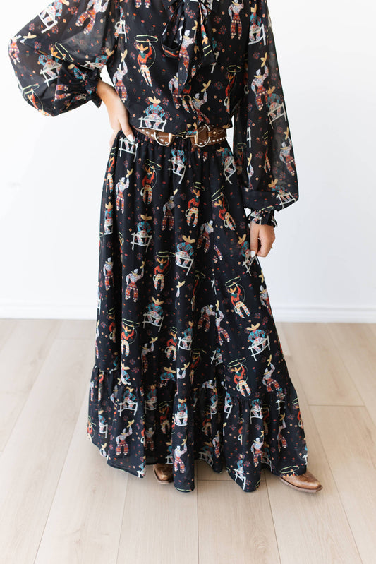 BLACK  ROPING COWBOY SKIRT