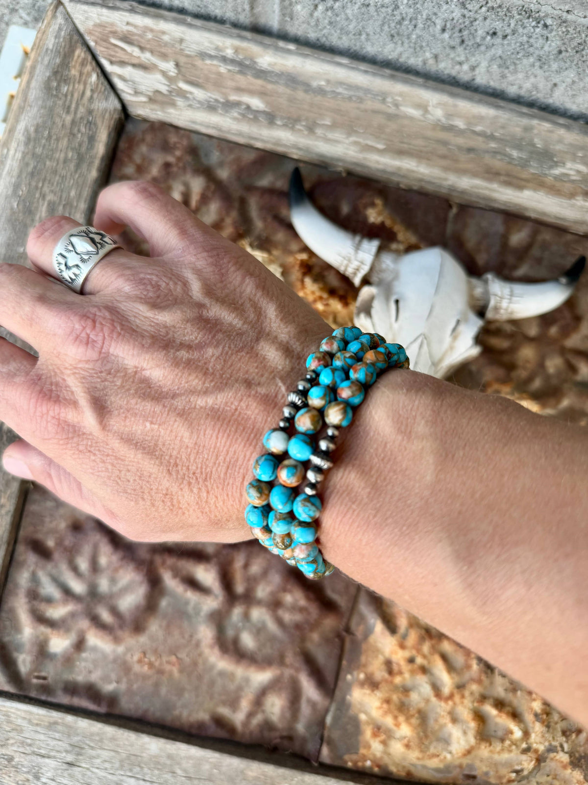 Genuine Turquoise Bracelet/Spiny Oyster Bracelet/Western