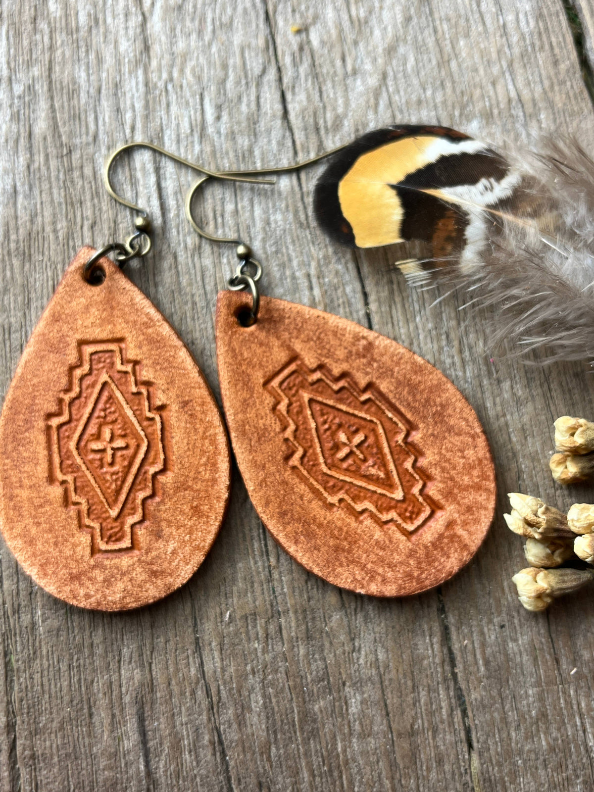 Tooled Leather Western Earrings Southwest Style