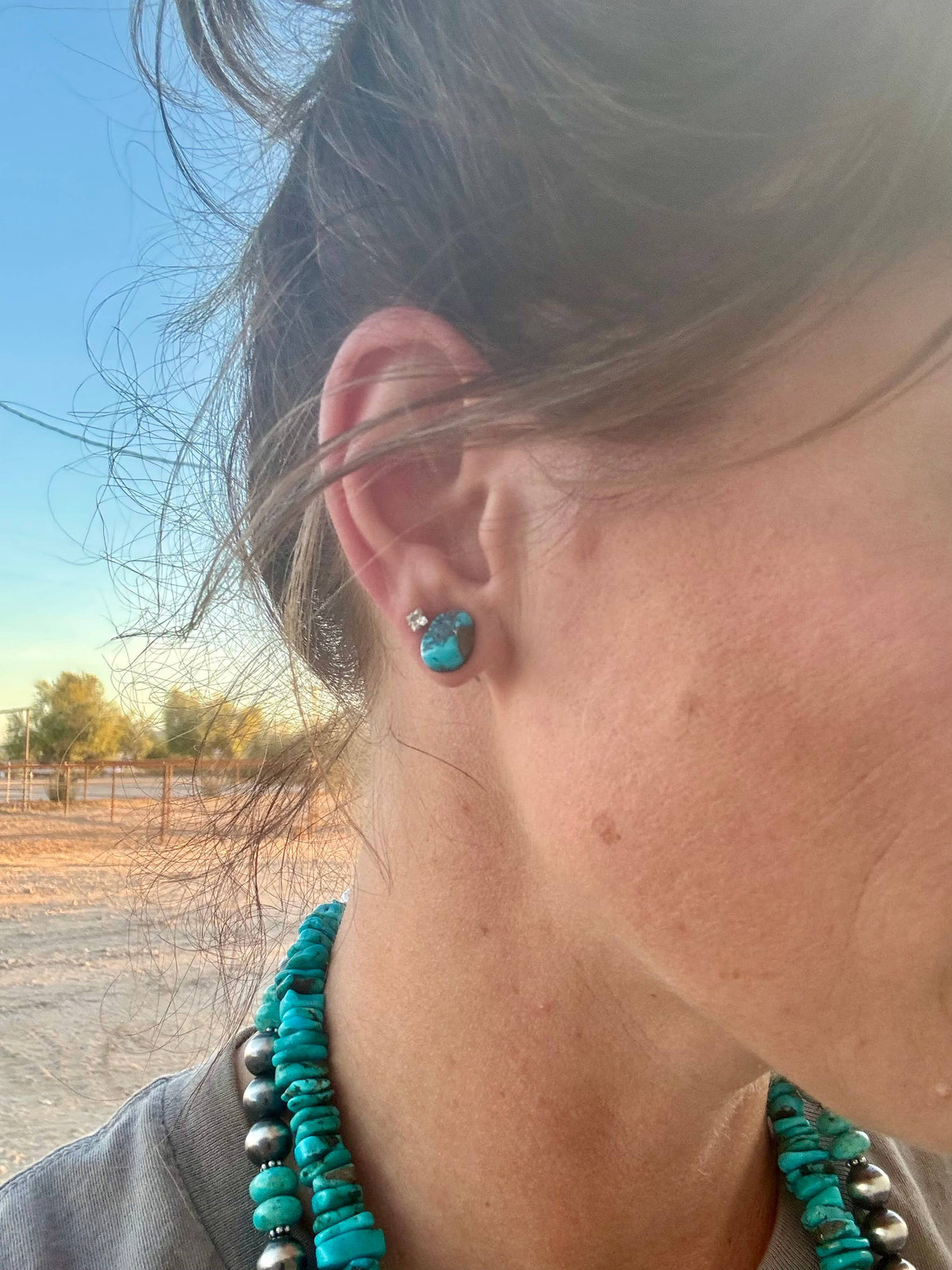Kingman Turquoise Stud Earrings/Nugget Earrings/Western Stud