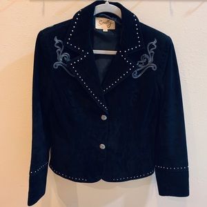 Black Leather Embroidered Scully Jacket