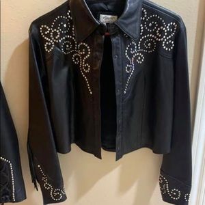 Kippys Embellished Black Leather Fringed Jacket