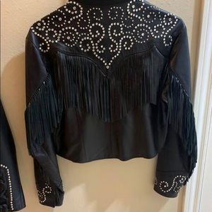 Kippys Embellished Black Leather Fringed Jacket
